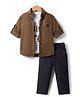 Rikidoos Embosis Hosiery Knit Full Sleeve Shirt With T-Shirt & Trouser Set - Khaki