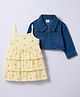 Babyhug 100% Cotton Knit Full Sleeves Strawberry Printed Layered Frock With Jacket - Yellow