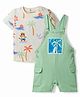 Babyoye 100% Cotton Single Jersey Knit Dungaree & Half Sleeves T-Shirt With Tiger & Tree Print - White & Light Green