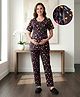 Bella Mama Cotton Knit Half Sleeves Co-ord Nursing Night Suit with Heart Print - Black