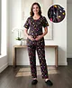 Bella Mama Cotton Knit Half Sleeves Co-ord Nursing Night Suit with Heart Print - Black