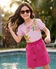 OLLINGTON ST. Cotton Half Sleeves Top with Print & Knit Skirt Set - Pink