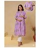 CRAFIQA Cotton Woven Three Fourth Sleeves Floral Printed Maternity Kurti With Side Zipper Nursing Access - Lilac