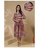 CRAFIQA Cotton Woven Three Fourth Sleeves Striped Geometric Printed Maternity Kurti With Side Nursing Access - Lilac