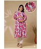 CRAFIQA Cotton Woven Three Fourth Sleeves Floral Printed Maternity Kurta With Side Nursing Access - Grey