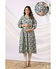 CRAFIQA Cotton Woven Three Fourth Sleeves Floral Printed Maternity Kurti With Side Nursing Access - Indigo