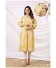 CRAFIQA Cotton Woven Three Fourth Sleeves Paisley Printed Maternity Kurti With Side Open Nursing Access - Yellow