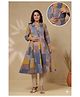 CRAFIQA Cotton Woven Three Fourth Sleeves Striped & Geometric Printed Maternity Kurti With Side Zipper Nursing Access - Blue