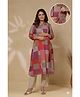 CRAFIQA Cotton Woven Three Fourth Sleeves Striped & Geometric Printed Maternity Kurti With Side Zipper Nursing Access - Red