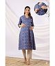 CRAFIQA Cotton Woven Three Fourth Sleeves Geometric Printed Maternity Kurti With Side Zipper Nursing Access - Blue