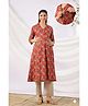 CRAFIQA Cotton Woven Three Fourth Sleeves Floral Printed Maternity Kurti With Side Zipper Nursing Access - Red