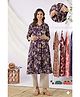 CRAFIQA Cotton Woven Three Fourth Sleeves Floral Printed Maternity Kurti With Side Zipper Nursing Access - Purple