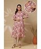 CRAFIQA Cotton Woven Three Fourth Sleeves Floral Printed Maternity Kurti With Side Zipper Nursing Access - Rosegold