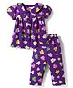 Babyhug Cotton Knit Half Sleeves Butterfly Printed Co-Ords Top & Pyjama Night Suit - Purple