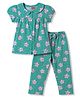 Babyhug Cotton Knit Half Sleeves Top & Pyjama Co-ord Night Suit with Star Print - Green