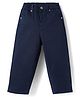 Bonfino Cotton Elastane Woven Full Length Twill Lycra Solid Baggy Trouser - Navy Blue