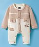 Mini Taurus Interlock Knit Full Sleeves Romper With Teddy Bear & Car Embroidery - Tan