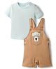 Babyoye 100% Cotton Single Jersey Knit Dungaree & Half Sleeves T-Shirt With Bear Print - Brown & Blue
