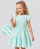 Bonfino 100% Cotton Woven Frill Sleeves Schiffili Frock - Light Blue