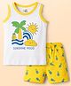 Doodle Poodle Single Jersey Knit Sleeveless Beach Theme Printed T-Shirt & Shorts Set - White & Yellow