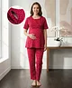 Bella Mama Cotton Knit Half Sleeves Printed Co-Ords Nursing Night Suit - Burgandy