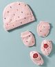 Pink Rabbit Single Jersey Knit Cap Mitten & Booties Set with Floral Print Light Peach- Diameter  17 cm