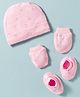 Pink Rabbit Single Jersey Knit Cap Mitten & Booties Set with Teddy Bear Print Light Pink - Diameter  17 cm