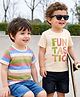 Babyoye 100% Cotton Knit Half Sleeves Striped & Text Printed T-Shirts Pack Of 2 - White & Multicolour