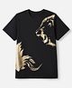 Pine Kids Cotton Knit T-Shirt with Half Sleeves and Lion Print - Black