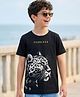 Pine Kids 100% Cotton Knit Half Sleeves Cheetah Printed T-Shirt - Black