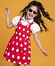 Ollington St.Cotton Knit Polka Dots Printed Pinafore & Half Sleeves Inner Shirt Top - Multicolor & White