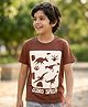 Pine Kids Cotton Knit Half Sleeves T-Shirt With Dino Print - Brown