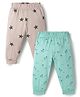 Pink Rabbit Single Jersey Knit Full Length Star & Tree Printed Lounge Pants Pack of 2 - Grey & Green