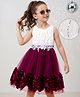 Hola Bonita Knit Sleeveless Party Dress With Floral Mesh & Sequinned Yoke - Wine & White
