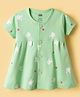 Pink Rabbit Single Jersey Knit Half Sleeves Bunny Printed Frock - Green