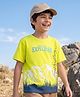 Pine Kids Cotton Knit Half Sleeves T-Shirt With Mountain Print - Limegreen
