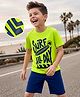 Kookie Kids Single Jersey Knit Half Sleeves T-Shirt & Shorts Set with Surfing Print - Navy Blue & Lime Green