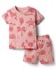Pink Rabbit Single Jersey Knit Half Sleeves T-Shirt & Shorts Co-ord Night Suit With Tropical Print - Pink