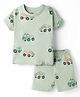 Pink Rabbit Single Jersey Knit Half Sleeves Co- ords T-Shirt & Shorts Set with Car Print - Light Blue