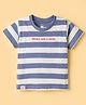 Pink Rabbit Single Jersey Knit Half Sleeves Striped T-Shirt with Text Print - Blue