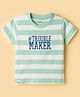 Pink Rabbit Single Jersey Knit Half Sleeves Striped T-Shirt with Text Print - Green