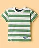 Pink Rabbit Single Jersey Knit Half Sleeves Striped T-Shirt with Brooklyn Print - Green