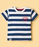 Pink Rabbit Single Jersey Knit Half Sleeves Striped T-Shirt with NYC Club Print - Navy Blue
