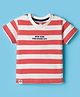 Pink Rabbit Single Jersey Knit Half Sleeves Striped T-Shirt with New York Free & Huge City Print - Red