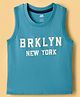 Pink Rabbit Single Jersey Knit Sleeveless Tank T-Shirt with Brooklyn Print - Blue