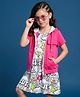 OLLINGTON ST. Cotton Dress With Half Sleeve Front Open Hoodie - Multicolor & Pink