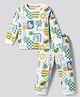 Bonfino 100% Cotton Knit Full Sleeves T-Shirt & Pyjama Co-ord Night Suit With Fruit & Tree Print - Off White