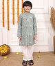 Biglilpeople Cotton Woven Full Sleeves Floral Printed Kurta & Pyjama Set - Green