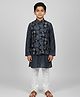 Biglilpeople Cotton Woven Full Sleeves Abstract Printed Kurta & Pyjama With Jacket Set - Navy Blue