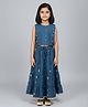 Biglilpeople Cotton Woven Sleeveless Abstract Printed Frill Detailed Lehenga Choli Set - Navy Blue
